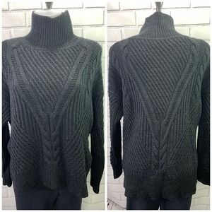 Duffy Black Sweater Mock Neck Cable Knit Wool L
